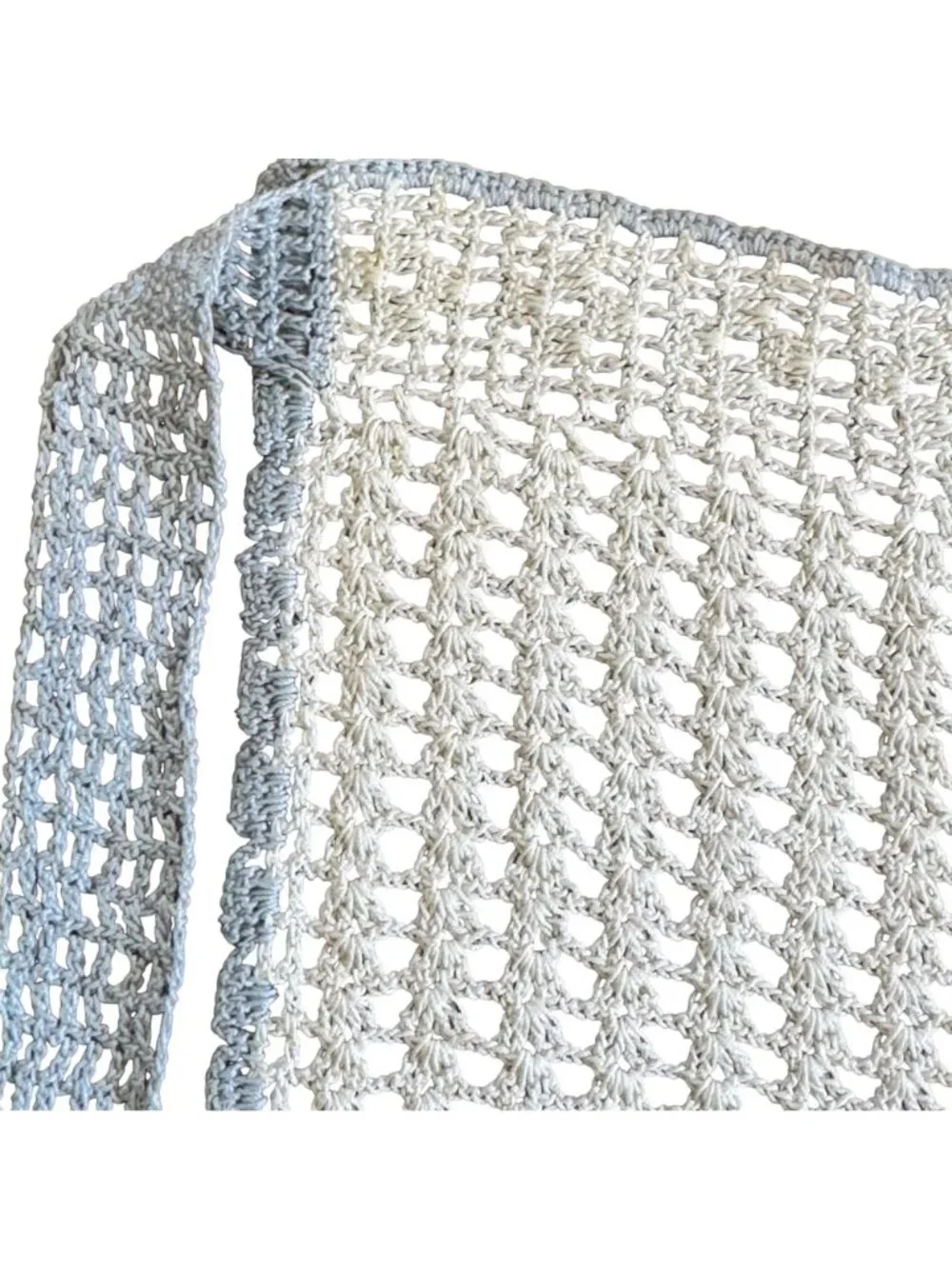 Vintage Hand-Crocheted Crochet Half Apron Blue & White Chevron Pattern